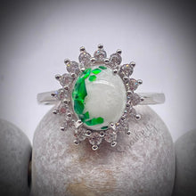 Load image into Gallery viewer, Breast Milk Keepsake Ring with Large Breast Milk “Stone” in a Pointed Halo of Cubic Zirconia