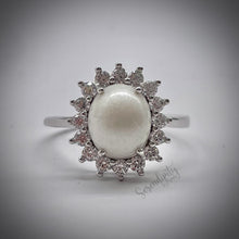Load image into Gallery viewer, Breast Milk Keepsake Ring with Large Breast Milk “Stone” in a Pointed Halo of Cubic Zirconia