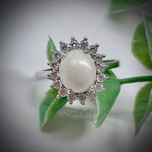 Load image into Gallery viewer, Breast Milk Keepsake Ring with Large Breast Milk “Stone” in a Pointed Halo of Cubic Zirconia