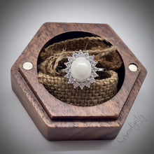 Load image into Gallery viewer, Breast Milk Keepsake Ring with Large Breast Milk “Stone” in a Pointed Halo of Cubic Zirconia
