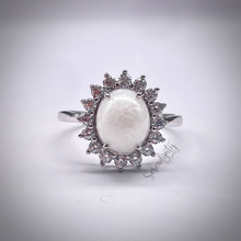 Load image into Gallery viewer, Breast Milk Keepsake Ring with Large Breast Milk “Stone” in a Pointed Halo of Cubic Zirconia
