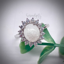 Load image into Gallery viewer, Breast Milk Keepsake Ring with Large Breast Milk “Stone” in a Pointed Halo of Cubic Zirconia