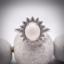 Load image into Gallery viewer, Breast Milk Keepsake Ring with Large Breast Milk “Stone” in a Pointed Halo of Cubic Zirconia