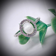 Load image into Gallery viewer, Breast Milk Keepsake Ring with 6x8mm Breast Milk “Stone” in a Halo of Cubic Zirconia