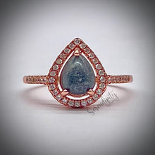 Load image into Gallery viewer, Cremation Keepsake Ring with 6x8mm Teardrop with a Halo of Cubic Zirconia