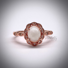 Load image into Gallery viewer, 6x8mm Oval Breast Milk Keepsake Ring with Marquise Halo and Band of Cubic Zirconia