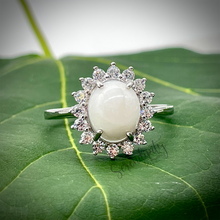 Load image into Gallery viewer, Breast Milk Keepsake Ring with Large Breast Milk “Stone” in a Pointed Halo of Cubic Zirconia