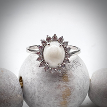 Load image into Gallery viewer, Breast Milk Keepsake Ring with Large Breast Milk “Stone” in a Pointed Halo of Cubic Zirconia