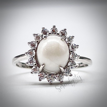 Load image into Gallery viewer, Breast Milk Keepsake Ring with Large Breast Milk “Stone” in a Pointed Halo of Cubic Zirconia