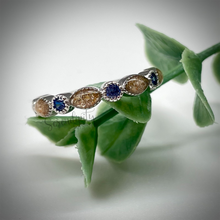 Load image into Gallery viewer, Cremation Ash Half Band Memorial Ring with Birthstones