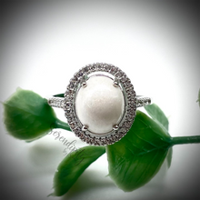 Load image into Gallery viewer, Adjustable Breast Milk Keepsake Ring with Large Breast Milk “Stone” in a Halo of Cubic Zirconia