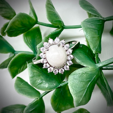 Load image into Gallery viewer, Breast Milk Keepsake Ring with Large Breast Milk “Stone” in a Pointed Halo of Cubic Zirconia