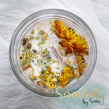 Load image into Gallery viewer, 6oz natural soy wax candle with a double wood wick. I created a special blend of essential oils that are associated with each particular zodiac sign. Each are also infused with floral elements, herbs, and genuine crystal gemstones, each candle containing those specific to their sign.