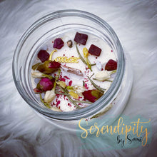 Load image into Gallery viewer, 6oz natural soy wax candle with a double wood wick. I created a special blend of essential oils that are associated with each particular zodiac sign. Each are also infused with floral elements, herbs, and genuine crystal gemstones, each candle containing those specific to their sign.