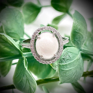 6x8mm Oval Breast Milk Keepsake Ring with Halo of Cubic Zirconia