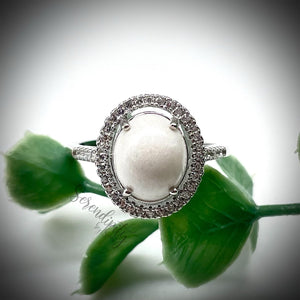 6x8mm Oval Breast Milk Keepsake Ring with Halo of Cubic Zirconia