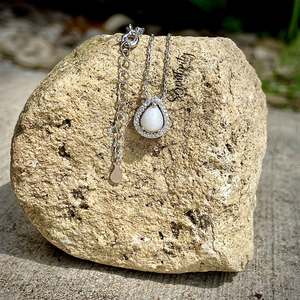 6x8mm Sterling Silver Tear Drop Breast Milk Pendant with a Cubic Zirconia Halo