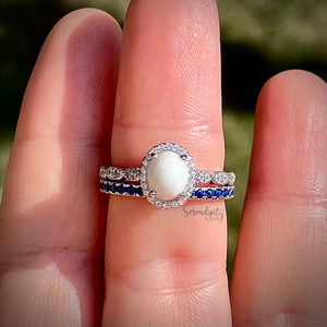 Stackable Keepsake Ring with Breastmilk Stone and Birthstone Band