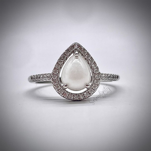 Breast Milk Keepsake Ring with 6x8mm Teardrop Breast Milk “Stone” in a Halo of Cubic Zirconia