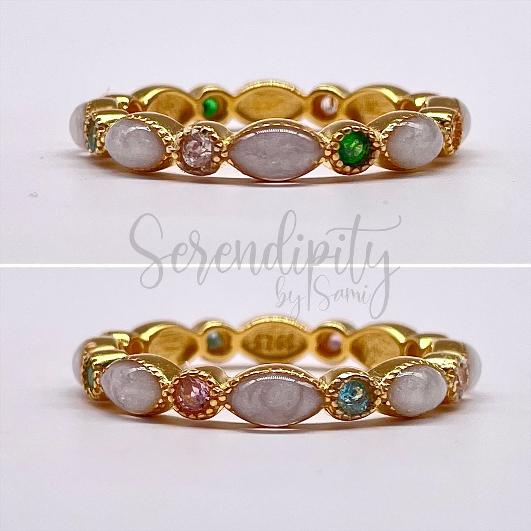 Breast Milk Full Band Memorial Ring with Multiple Birthstones