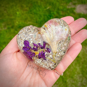 3 inch Resin Heart with Dried Flowers and Cremation Ash