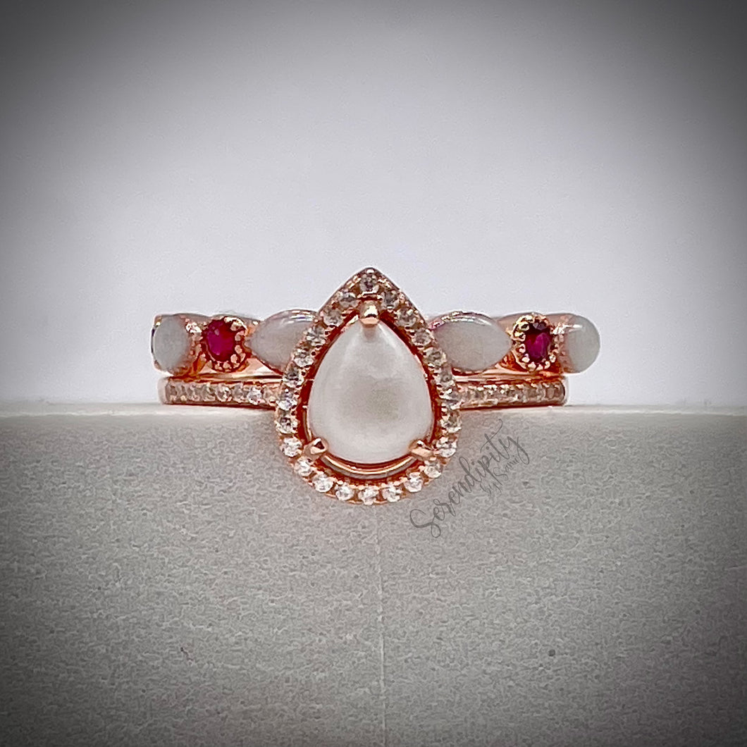 Teardrop Breastmilk Ring with Stackable Birthstone Half Band