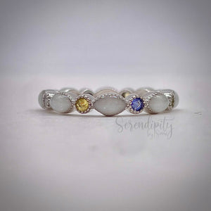 Breast Milk Full Band Memorial Ring with Multiple Birthstones