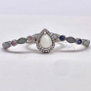 Teardrop Breastmilk Ring with Two Stackable Birthstone Half Bands