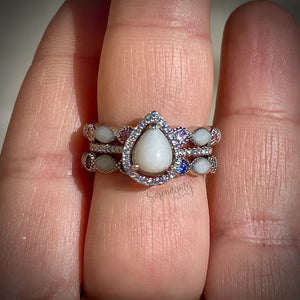 Teardrop Breastmilk Ring with Two Stackable Birthstone Half Bands