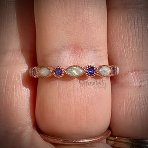 Cremation Ash Half Band Memorial Ring with Birthstones