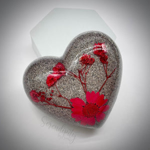 3 inch Resin Heart with Dried Flowers and Cremation Ash