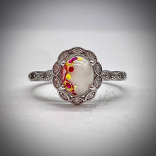 Load image into Gallery viewer, 6x8mm Oval Breast Milk Keepsake Ring with Marquise Halo and Band of Cubic Zirconia
