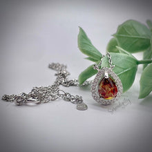 Load image into Gallery viewer, 6x8mm Sterling Silver Tear Drop Floral Pendant with a Cubic Zirconia Halo
