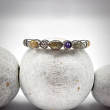 Load image into Gallery viewer, Cremation Ash Half Band Memorial Ring with Birthstones
