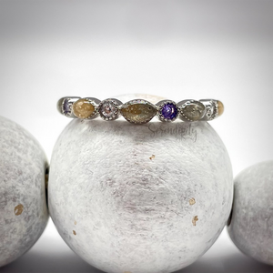 Cremation Ash Half Band Memorial Ring with Birthstones