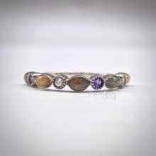 Load image into Gallery viewer, Cremation Ash Half Band Memorial Ring with Birthstones
