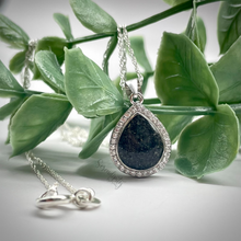 Load image into Gallery viewer, Sterling Silver Flat Tear Drop Cremation Ash Pendant with a Cubic Zirconia Halo
