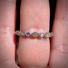 Load image into Gallery viewer, Cremation Ash Half Band Memorial Ring with Birthstones
