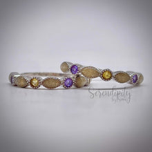 Load image into Gallery viewer, Cremation Ash Half Band Memorial Ring with Birthstones
