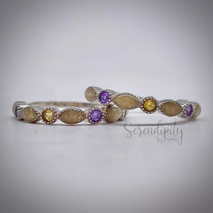 Cremation Ash Half Band Memorial Ring with Birthstones