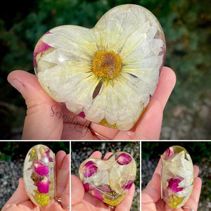 3 inch Resin Heart with Dried Flowers and Cremation Ash