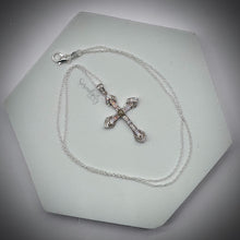 Load image into Gallery viewer, Sterling Silver Cross with 4x6mm Cremation “Stone” Pendant
