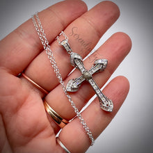 Load image into Gallery viewer, Sterling Silver Cross with 4x6mm Cremation “Stone” Pendant
