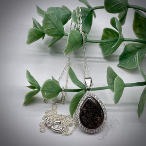 Sterling Silver Flat Tear Drop Cremation Ash Pendant with a Cubic Zirconia Halo