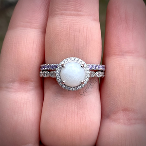 Stackable Keepsake Ring with Breastmilk Stone and Birthstone Band