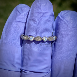 Cremation Ash Half Band Memorial Ring with Birthstones