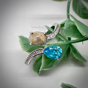 Two Stone Ring with Cremation and Birthstone