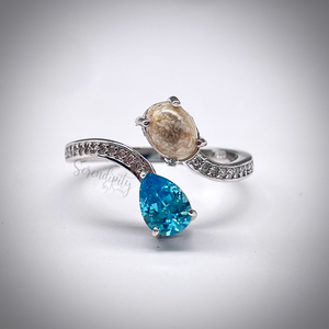 Two Stone Ring with Cremation and Birthstone