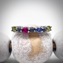 Load image into Gallery viewer, 3mm Seven Stone Round Cremation Ash Ring with Birthstones
