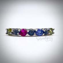 Load image into Gallery viewer, 3mm Seven Stone Round Cremation Ash Ring with Birthstones
